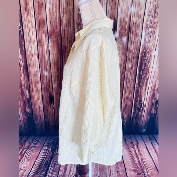 Women’s Size 20W Blouse TanJay Yellow Button Down 3/4 Sleeves V Neck Textured - Picture 7 of 10